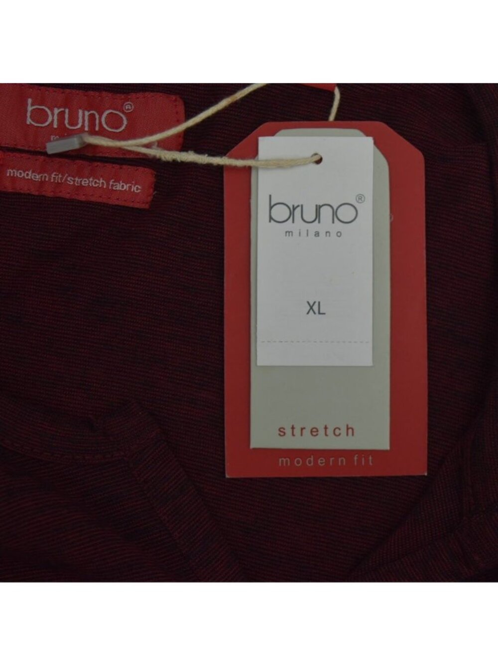 Bruno Milano Mens XL Shirt Modern Fit Maroon Long Sleeve Zipper Pocket Cotton - Picture 8 of 10